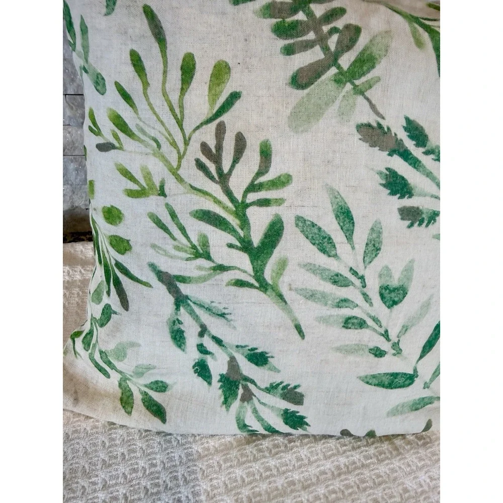 Charvet Editions 100% Linen Throw Pillows Pair 16x16 Botanical Made In France
